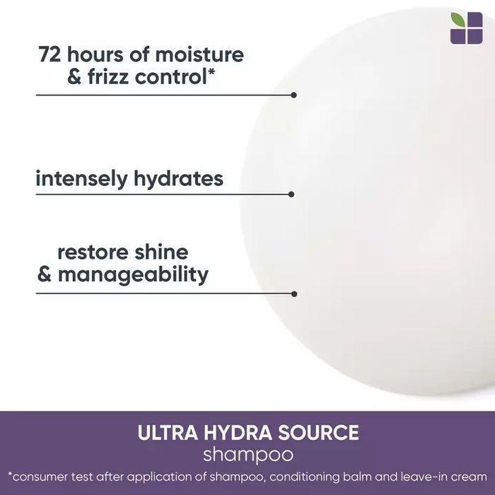 Matrix Biolage Ultra Hydra Source Shampoo provides moisture and frizz control while restoring shine and manageability
