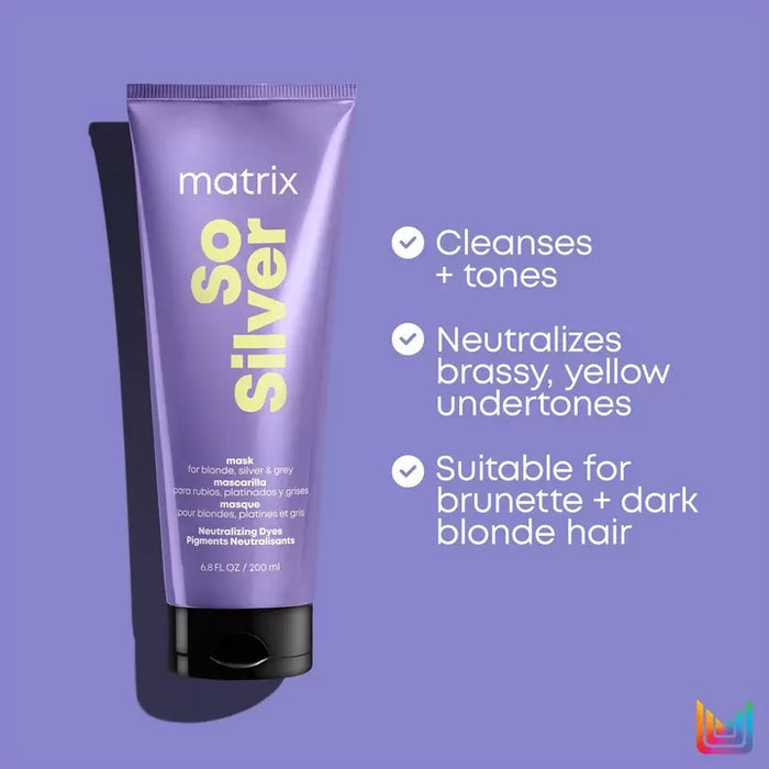 Matrix Total Results So Silver Triple Power Hair Mask neutralized brassy, yellow undertones
