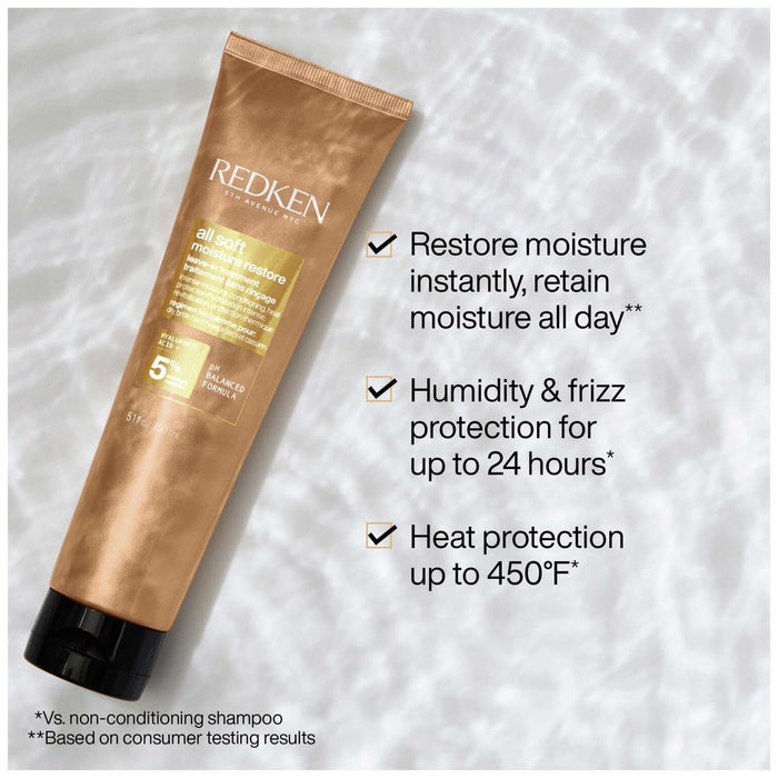 Restore moisture instantly, retain moisture all day. Humidity & frizz protections for up to 24hrs. Heat protection up to 450 deg. F