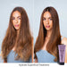 Pureology Hydrate Superfood Deep Treatment Mask side to side comparison. Before photo shows frizzy, brittle and damaged hair. After side reveals deeply nourished, manageable and even color hair.