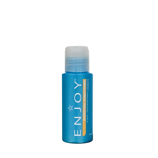 A travel size bottle of ENJOY Hydrating Conditioner with a blue label and cap.