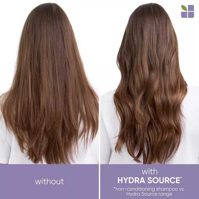 Matrix Biolage Hydra Source Aloe Mask before and after reveals shinier and less unruly hair with the hydra source aloe mask