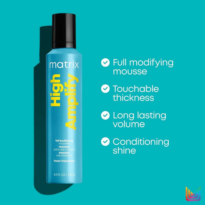Matrix Total Results High Amplify Foam Volumizer Full Bodifying Mousse has touchable thickness, long lasting volume, and conditioning shine