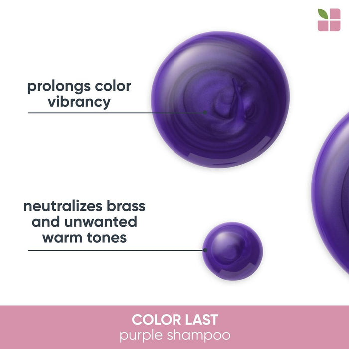 Matrix Biolage Color Last Purple Shampoo prolongs color vibrancy and neutralizes brass and unwanted warm tones