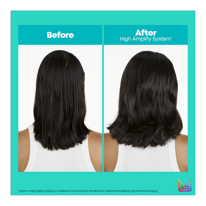Matrix Total Results High Amplify Root Up Wash Shampoo before and after use of high amplify system