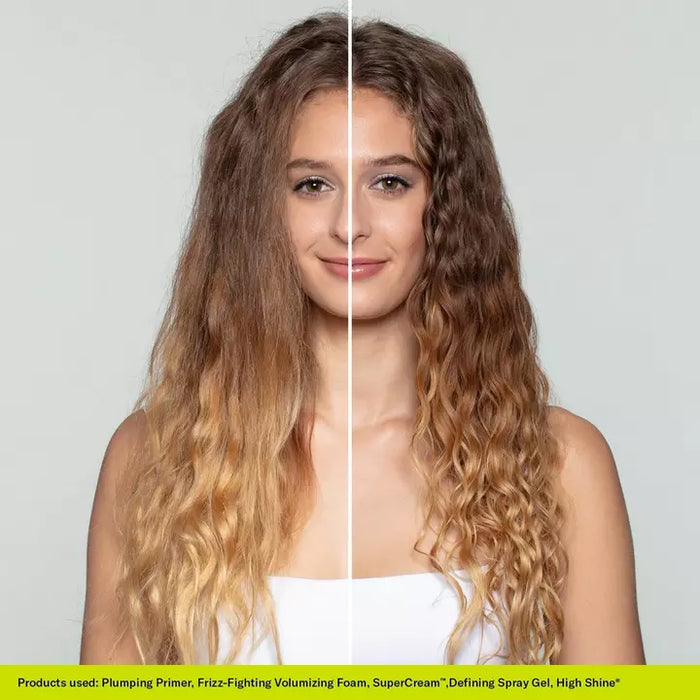 Deva Curl Frizz-Fighting Volumizing Foam Lightweight Body Booster before and after results on model 3