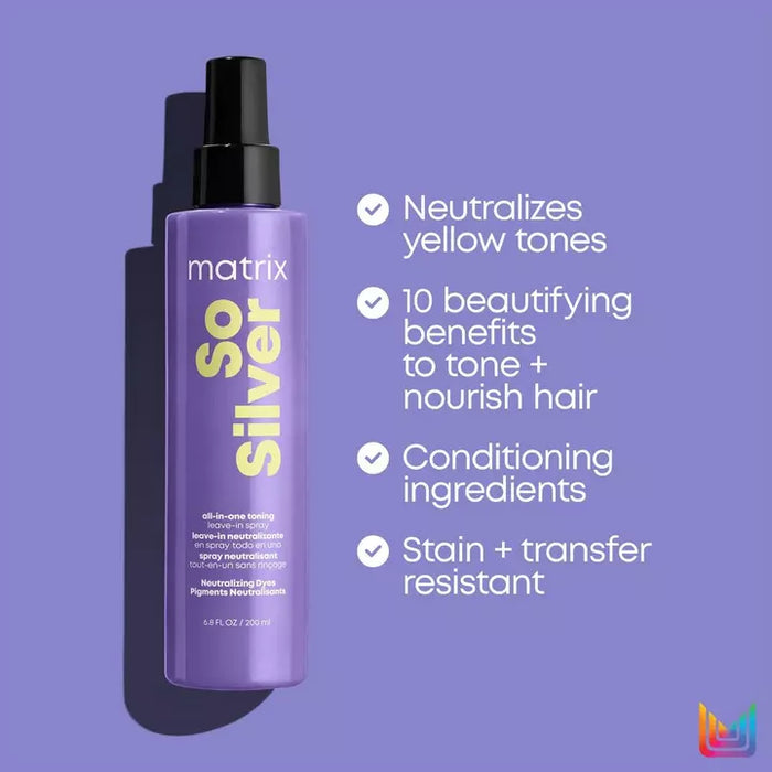 Matrix Total Results So Silver All-In-One Toning Spray for Blonde and Silver Hair neutralizes yellow tones