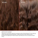 Before and after comparison of hair treatment on brown hair.