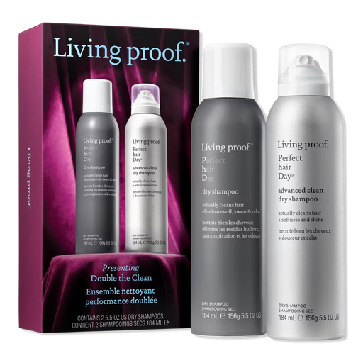 Living Proof dry shampoo set with packaging on a white background