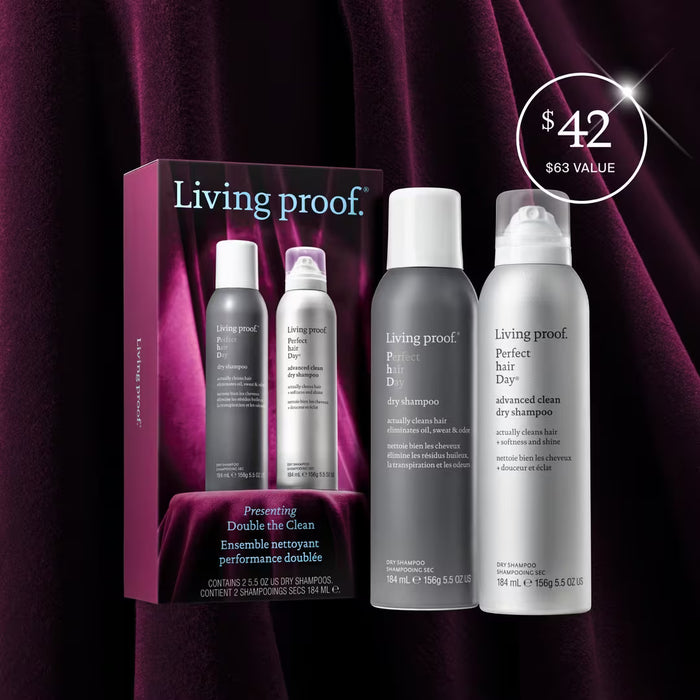 Living Proof hair care products with packaging on a dark background