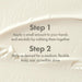 Two step instructions for using a hair product with a close-up of the product.