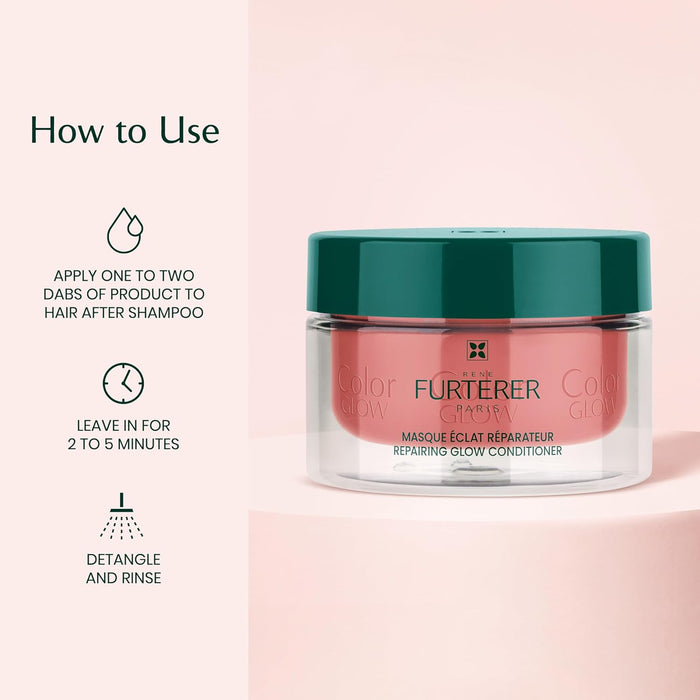 Jar of Furterer hair care product with usage instructions on a pink background