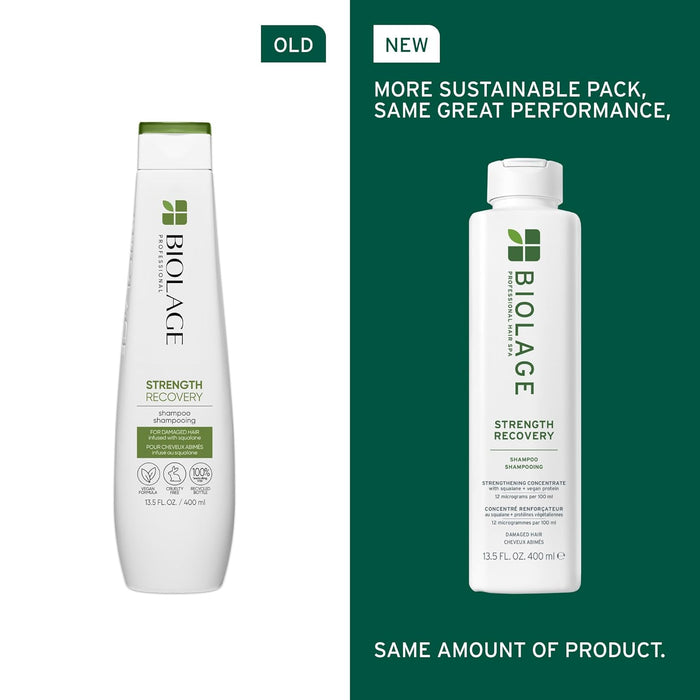 Old vs new packaging Biolage Strength Recovery Shampoo