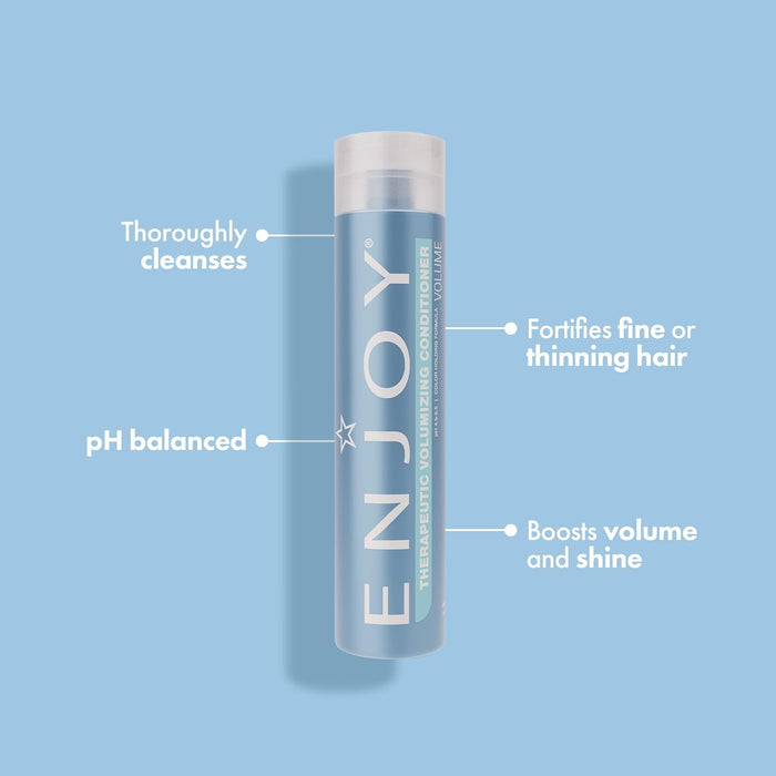 Enjoy Conditioner bottle with text on a blue background