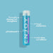 ENJOY shampoo bottle with features listed on a blue background
