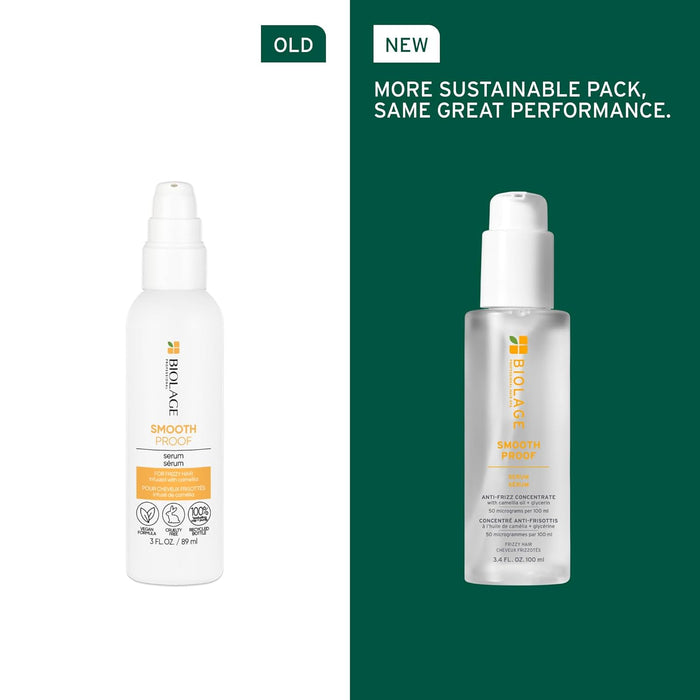 Old vs new packaging of Biolage Smooth Proof Serum
