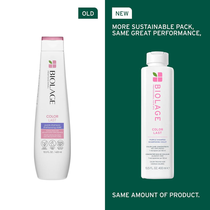 Old vs New Packaging of Biolage Color Last Purple Shampoo