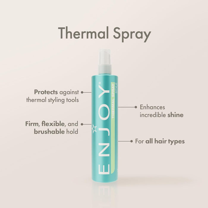 ENJOY Thermal Spray bottle with features listed on a light gray background