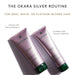Rene Furterer Okara Silver Toning routine includes shampoo and conditioner for gray, white, or platinum blonde hair