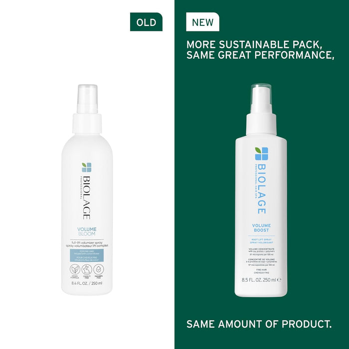 Old vs New packaging of Biolage Volume Boost Root Lift Spray