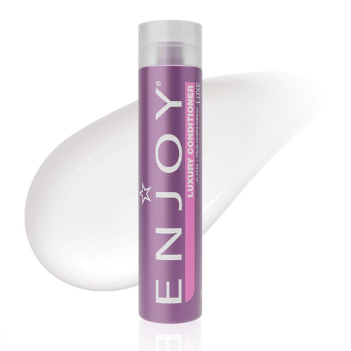 Pink 'ENJOY' luxury conditioner bottle on a white background