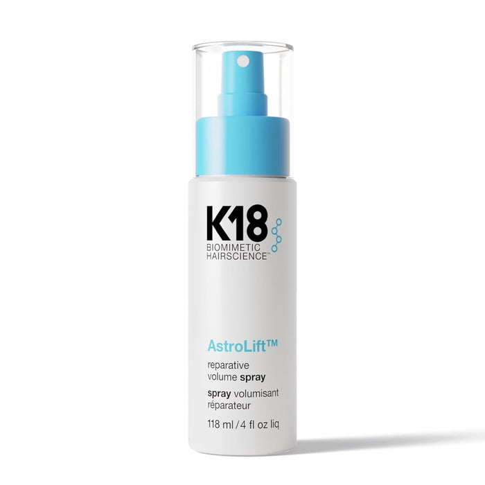 K18 AstroLift reparative volume spray bottle on a white background