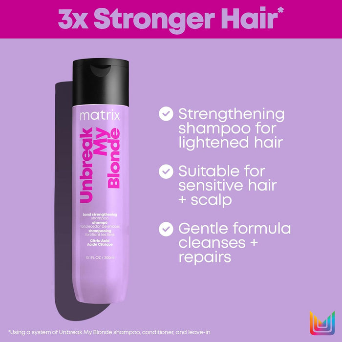 Matrix Total Results Unbreak My Blonde Strengthening Shampoo is strengthening for lightened hair.