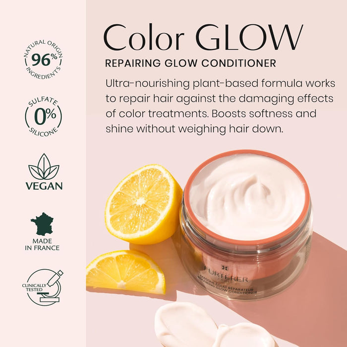 Color Glow repairing glow conditioner with lemon slices on a light pink background