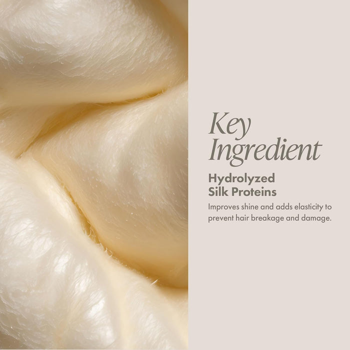 Close-up of hydrolyzed silk proteins with text on a light background