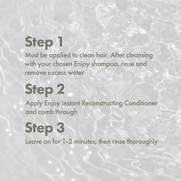 Text instructions for using a hair care product with a textured gray background