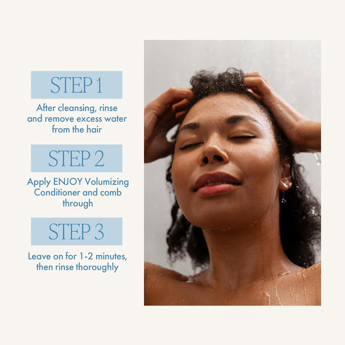 Woman washing hair with text instructions on a white background