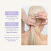 Step-by-step guide on hair processing with text and a person holding wet blonde hair.