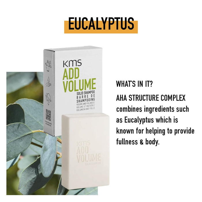 KMS Add Volume solid shampoo combines ingredients like eucalyptus 