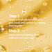 Instructions for using a hair care product with soap and water bubbles on a yellow background
