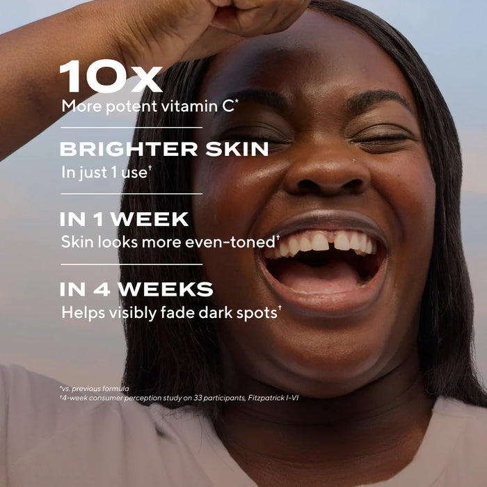 Murad Superactive Moisturizer SPF50 Brightening provides 10x more potent vitamin c, brighter skin in just 1 use, more even toned skin in 1 week, and visibly fades dark spots in 4 weeks. Estimates are based upon a 4 week consumer perception study on 33 participants and when compared to previous formula.