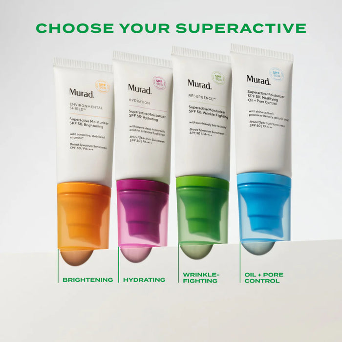 Murad Superactive SPF 50 Wrinkle-Fighting Moisturizer. Choose your superactive from brightening, hydrating, wrinkle fighting, and oil and pore control. 