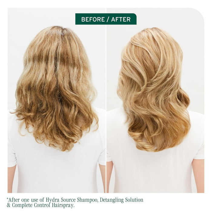 Before and after using Biolage Styling Complete Control Hairspray