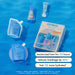 Oamika hair care products and packaging on a blue water background
