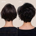 Before and after comparison of hair style on a person with dark hair.