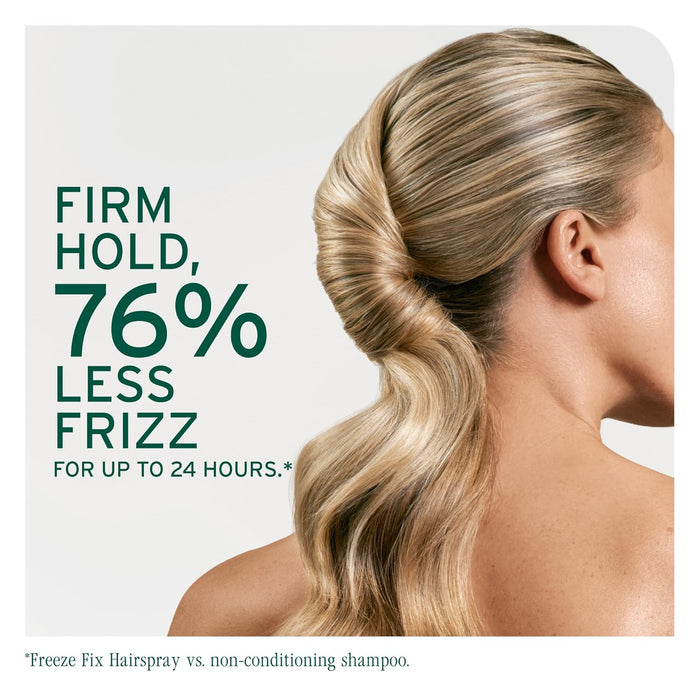 Biolage Freeze Fix Hairspray delivers firm hold and 76% less frizz