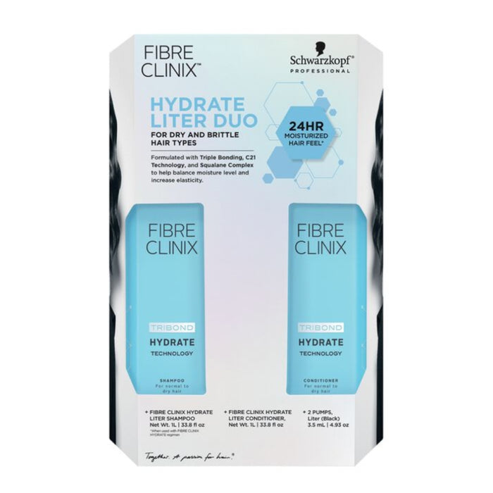 Schwarzkopf Fibre Clinix Hydrate Liter Duo includes shampoo 33.8oz. and conditioner 33.8oz.