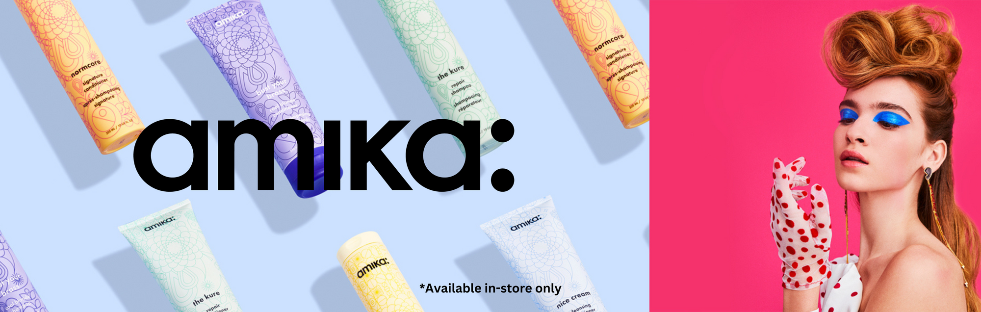 Shop Amika hair products, only available in-store at Han's Beauty Stør.