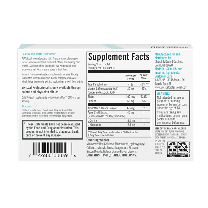 Viviscal Professional Supplements for Hair Growth, 60 Tablets