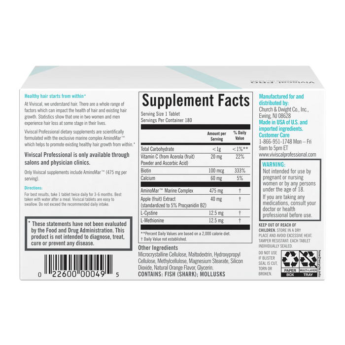 Viviscal Professional Supplements for Hair Growth, 180 Tablets