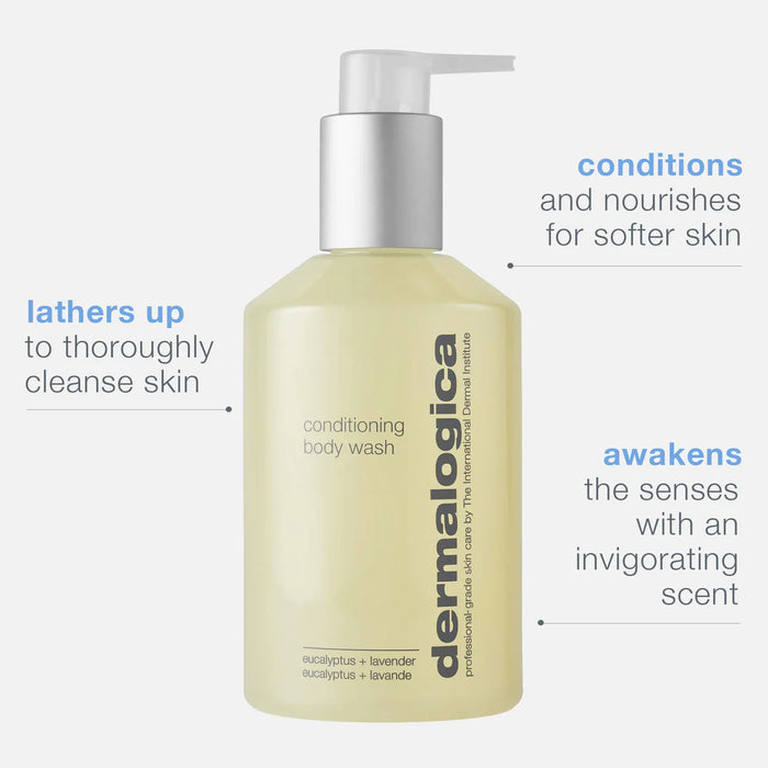 Dermalogica Conditioning Body Wash conditions and nourishes for softer skin while also awakening the senses with an invigorating scent