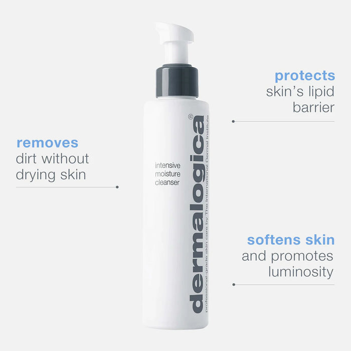 Dermalogica Intensive Moisture Cleanser removes dirt without drying skin, softens skin and promotes luminosity while also protecting the skin's lipid barrier