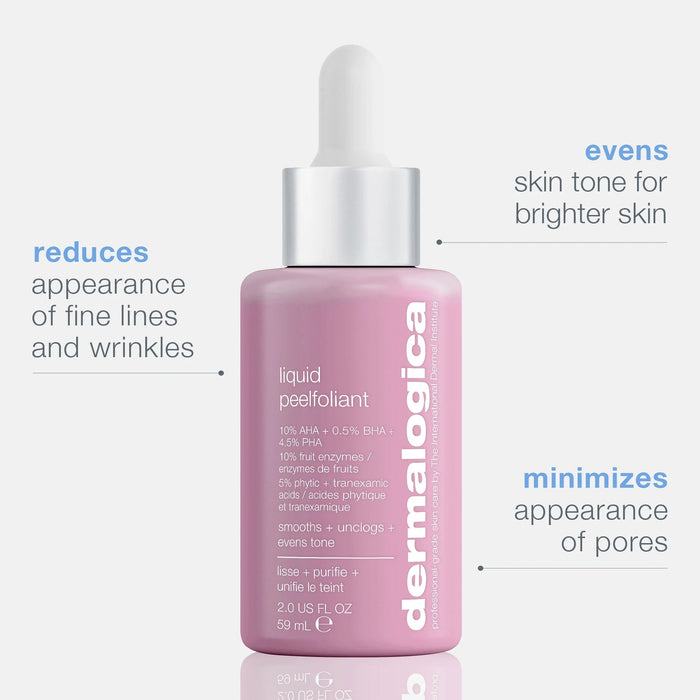 Dermalogica Liquid Peelfoliant reduces the appearance of fine lines and wrinkles, evens skin tone for brighter skin, and minimizes appearance of pores