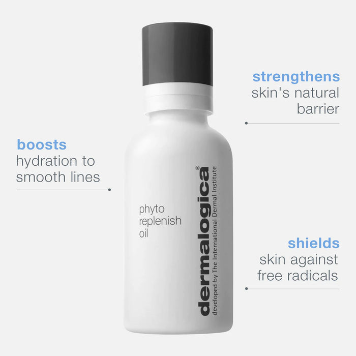 Dermalogica Phyto Replenish Oil boosts hydration to smooth lines, strengthens skin's natural barrier, and shields skin against free radicals