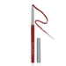 Palladio retractable waterproof herbal lip liner pencil in RAISIN with its cap removed, showing the product usage.