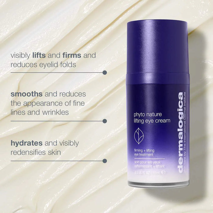 Dermalogica Phyto Nature Lifting Eye Cream visibly lifts and firms and reduces eyelid folds. smooths and reduces the appearance of fine lines and wrinkles. hydrates and visibly redensifies skin.